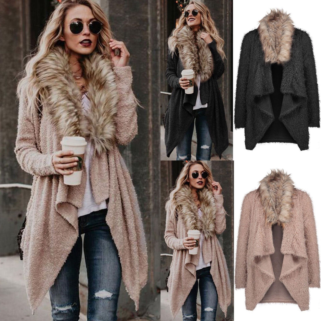 Fuzzy Fur Cardigan: Cozy Faux Fur & Waterfall Hem - UrSuperMart