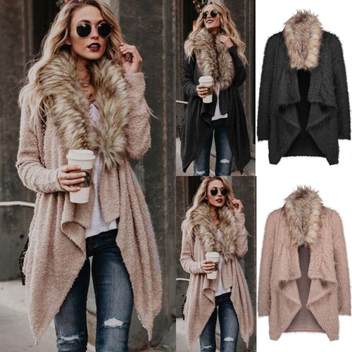 Fuzzy Fur Cardigan: Cozy Faux Fur & Waterfall Hem - UrSuperMart