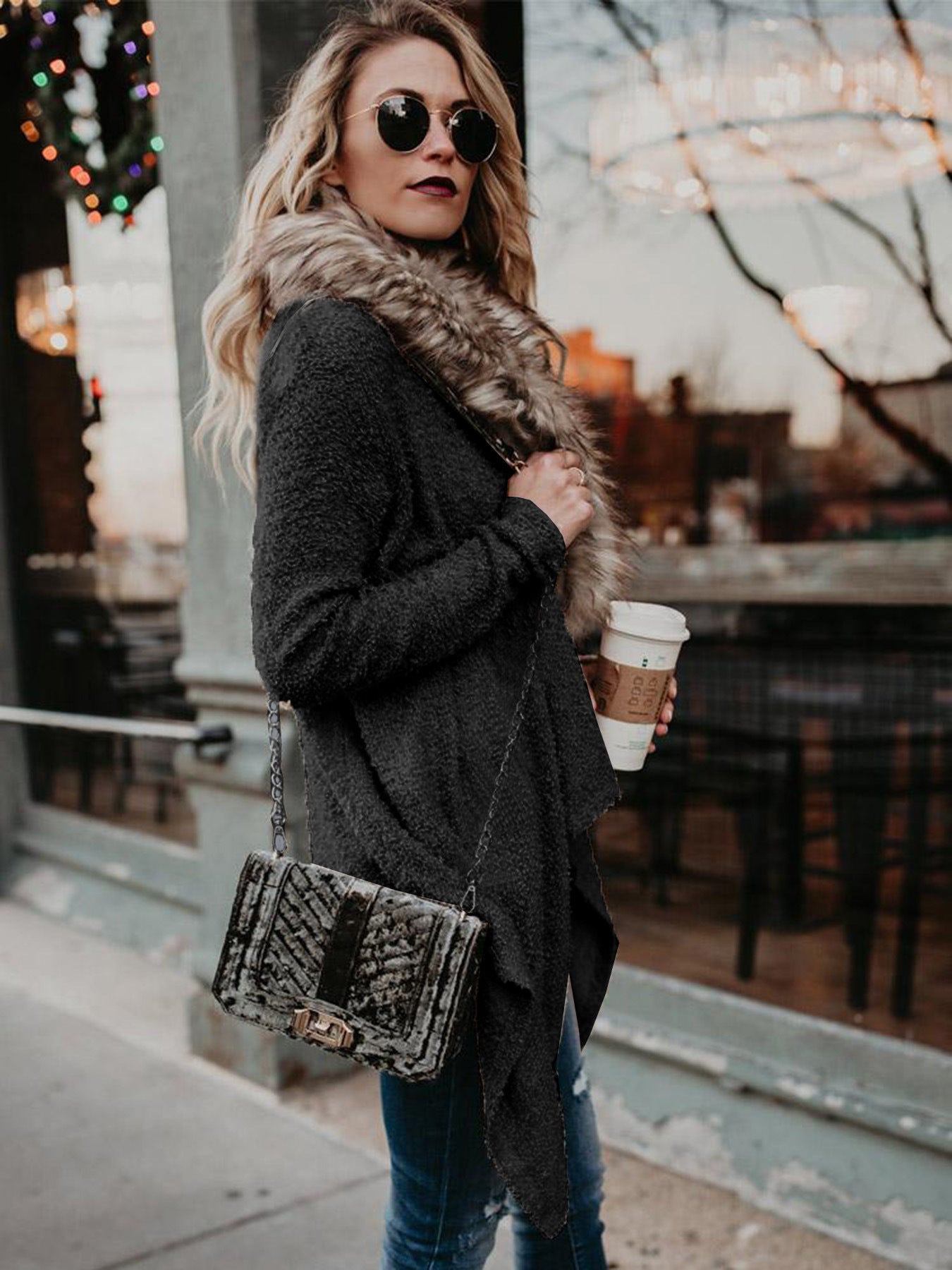 Fuzzy Fur Cardigan: Cozy Faux Fur & Waterfall Hem