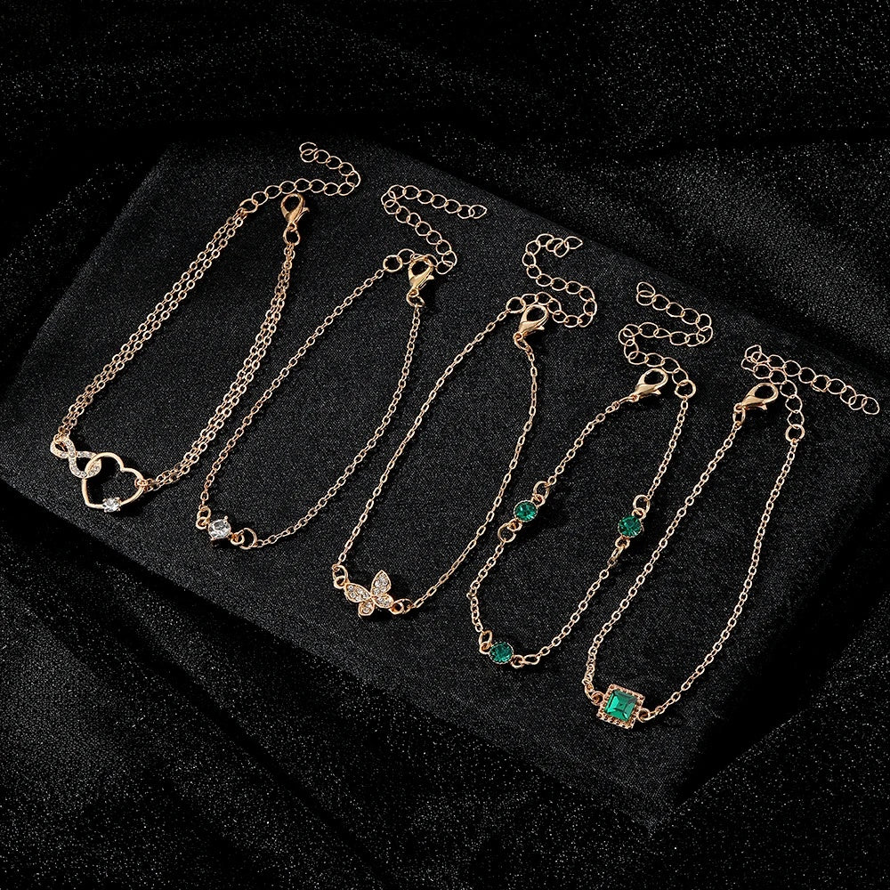 Gold Crystal Bracelet Set - 5 Sparkly Charm Bracelets