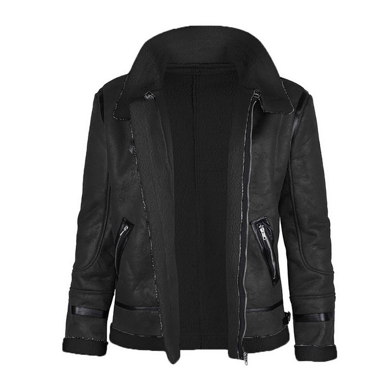 Men's Jacket Winter Highneck Warm Fur Liner Lapel Leather Zipper - UrSuperMart