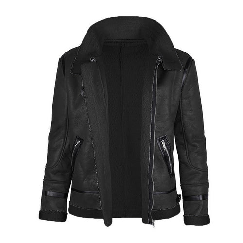 Men's Jacket Winter Highneck Warm Fur Liner Lapel Leather Zipper - UrSuperMart