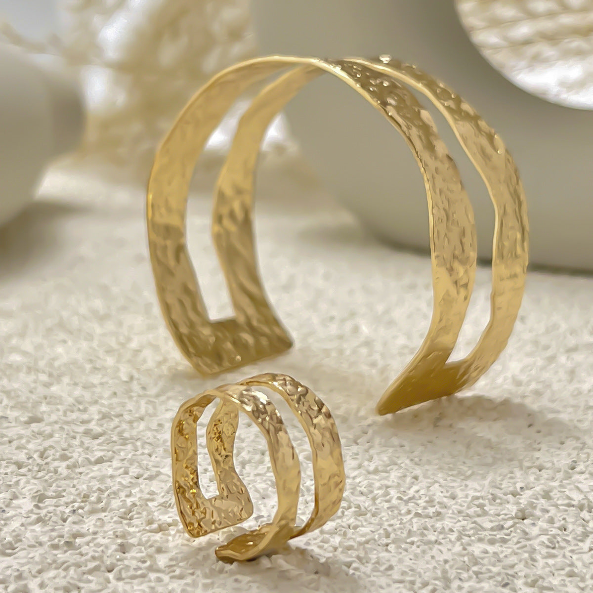 Gold Hammered Bangle Set for Women - Unique Style