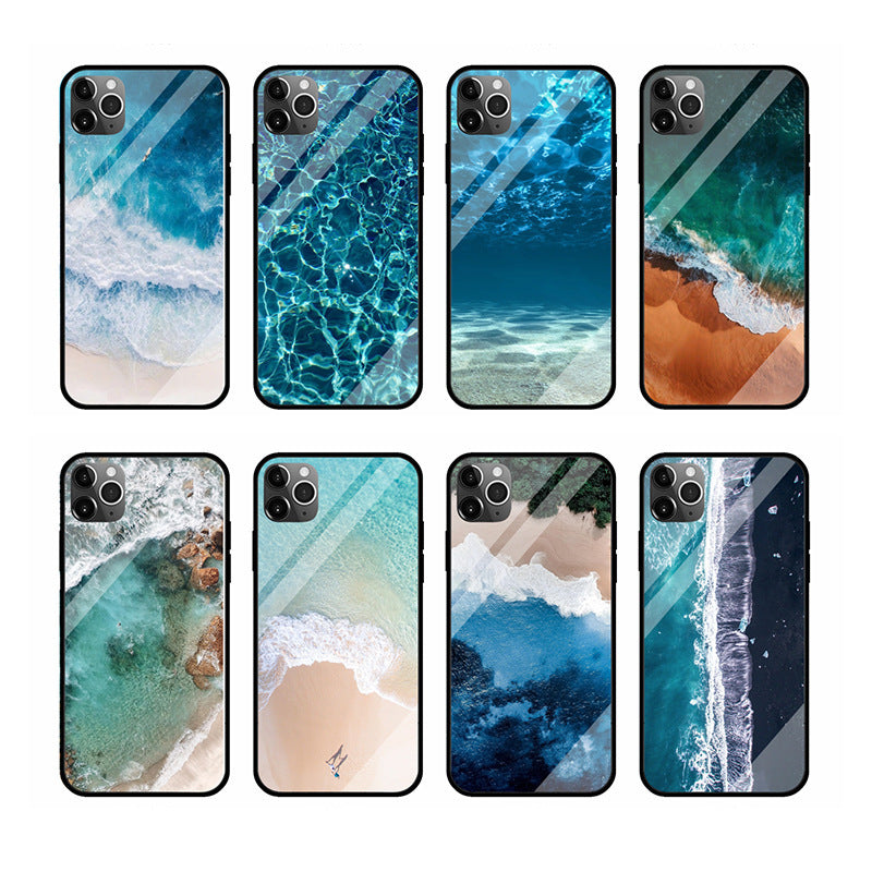 Phone Case with Ocean Wave Tempered Glass Design