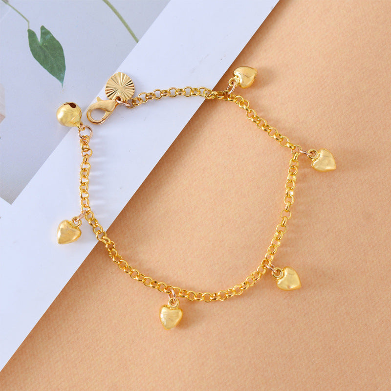 Gold Heart Charm Bracelet - Elegant & Adjustable Fit