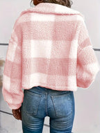 Plaid Cropped Jacket: Warm Sherpa & Trendy Style for Women