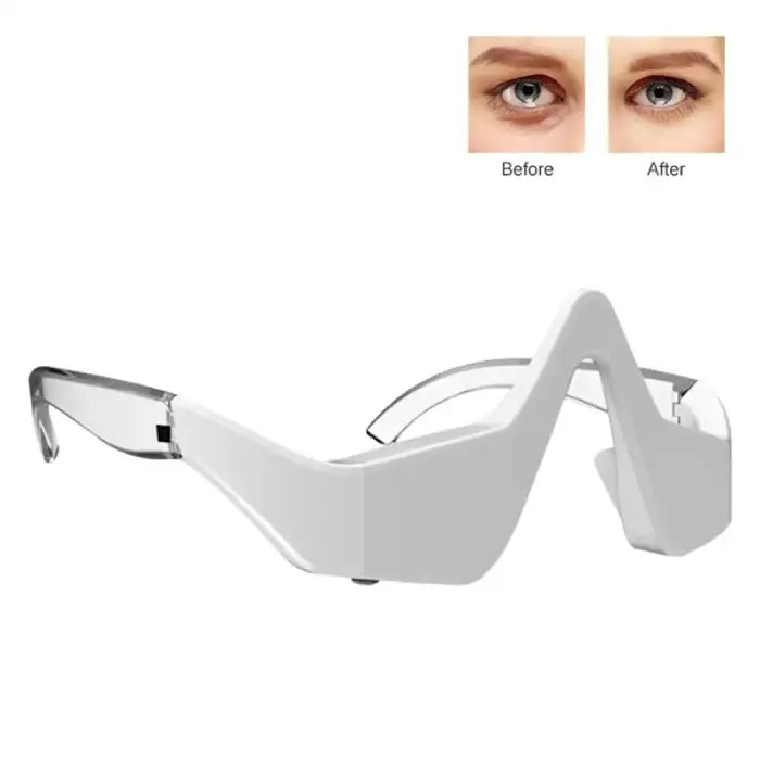  3-in-1 eye rejuvenation device shown with before and after results of reduced under-eye bags.