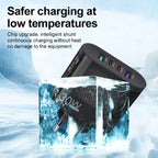 30W 4 port fast USB charger resting in ice to show safe low-temperature charging.