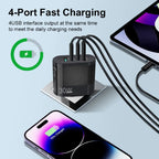 30W 4 port fast USB charger powering multiple devices at once with fast charging capability.