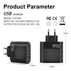 30W 4 port fast USB charger displayed with size measurements and power specifications.