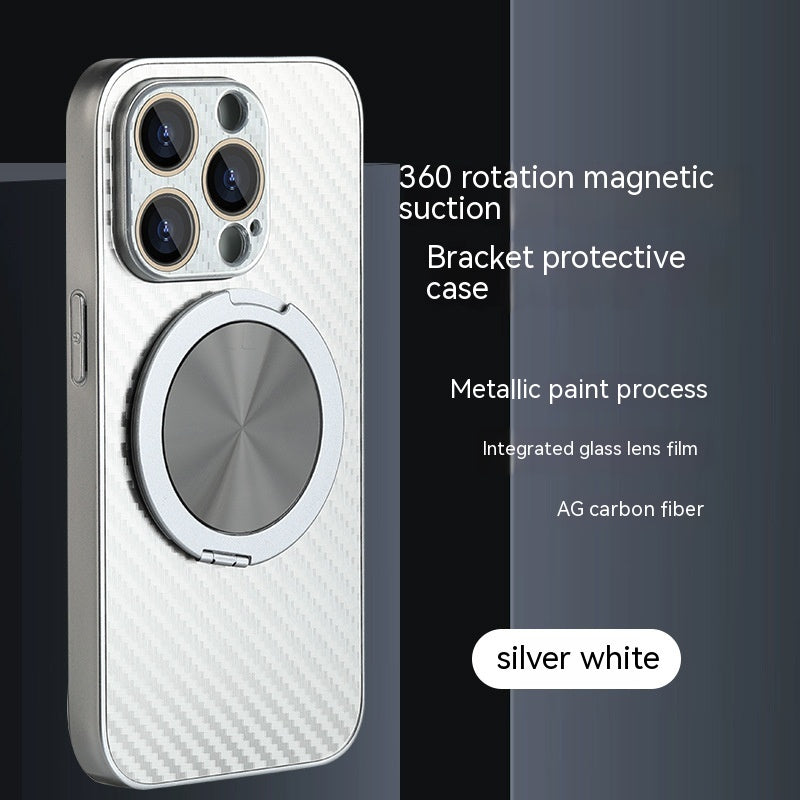 Magnetic Phone Case with 360° Rotating Stand and Carbon Fiber