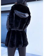 New Style Fur Belt Belt Hooded Zipper Jacket Women's Clothing - UrSuperMart