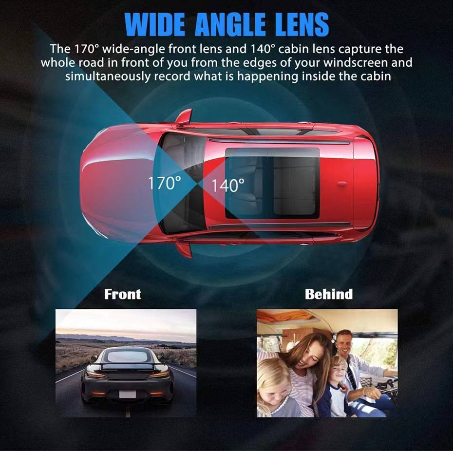 Dual lens dash cam for 1080P HD car safety and parking.