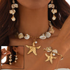 Beach Jewelry Set: Seashell & Starfish Gold Set