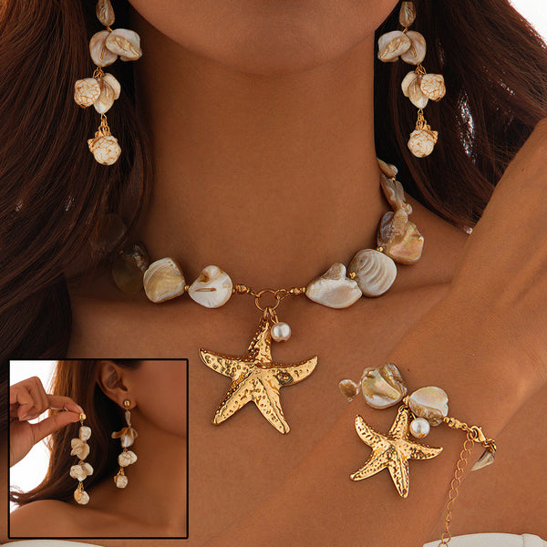 Beach Jewelry Set: Seashell & Starfish Gold Set - UrSuperMart