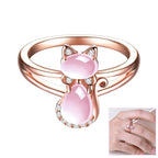 Rose Gold Cat Ring Cute Pink Cat with Sparkle Stones