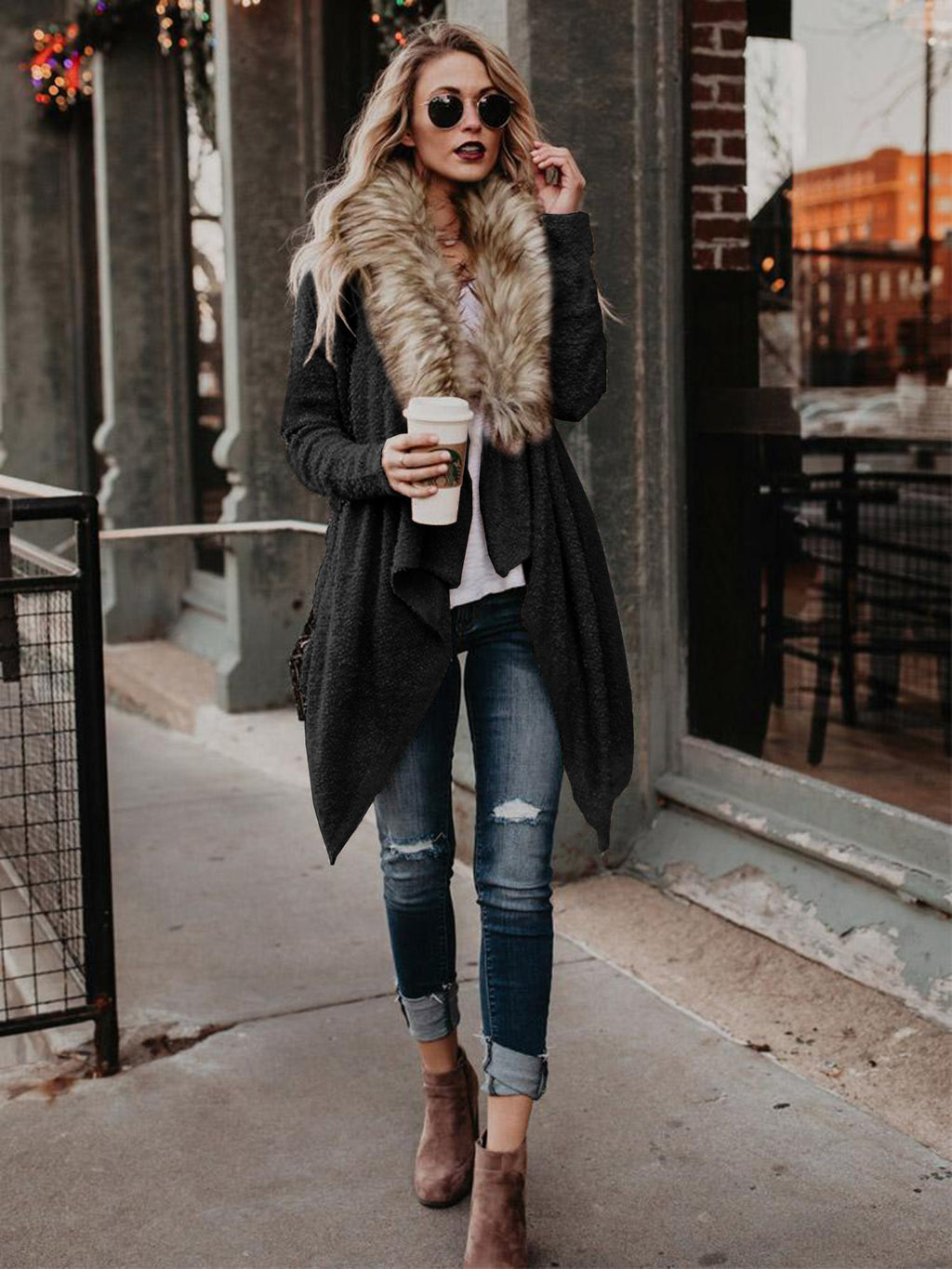 Fuzzy Fur Cardigan: Cozy Faux Fur & Waterfall Hem - UrSuperMart