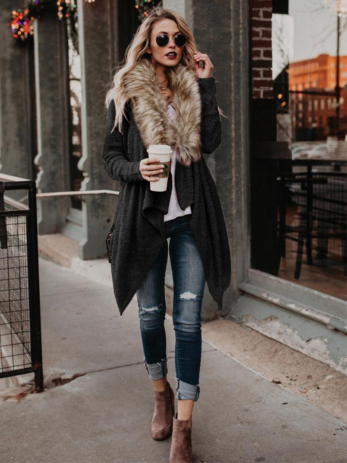 Fuzzy Fur Cardigan: Cozy Faux Fur & Waterfall Hem