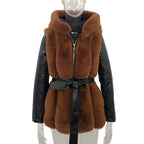 New Style Fur Belt Belt Hooded Zipper Jacket Women's Clothing - UrSuperMart