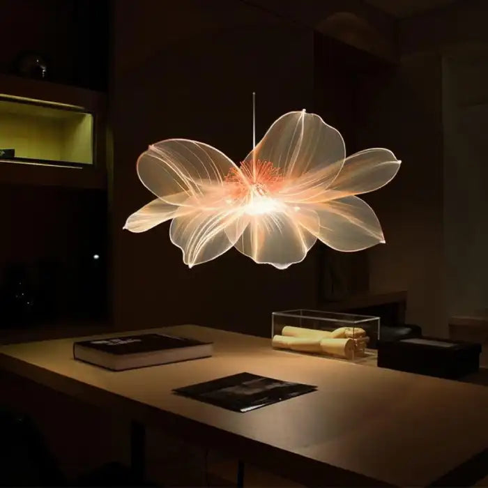 3D Hologram maker projecting glowing floral hologram with delicate light-petal structure