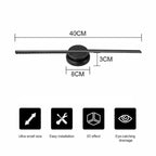 3D Hologram maker size and feature chart showing dimensions and benefits like 3D effect