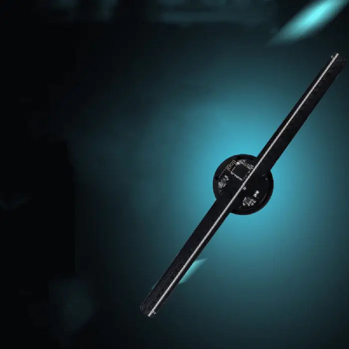 3D Hologram Projector set against futuristic blue lighting, displaying product silhouette and build.

