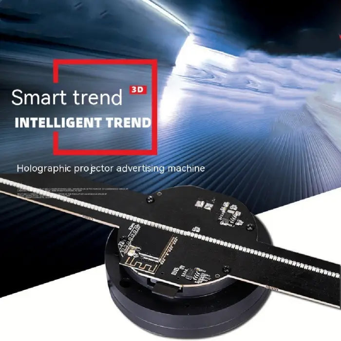 3D Hologram Projector Smart Trend edition with advertising machine label and glowing blue backdrop.