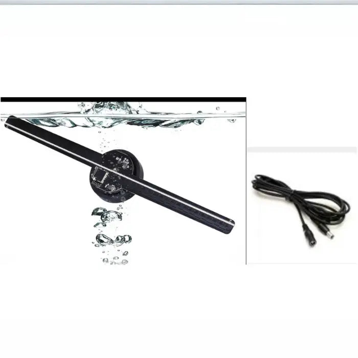  3D Hologram Projector partially submerged with power cable accessory shown on right side.