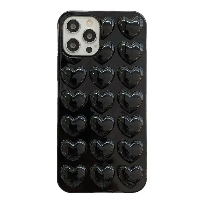 black 3d heart iphone protective case.  soft and squishable rubber