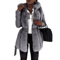 New Style Fur Belt Belt Hooded Zipper Jacket Women's Clothing - UrSuperMart