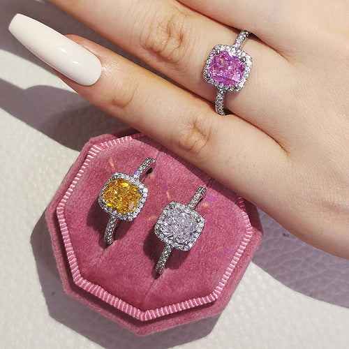 Pink Cubic Zirconia Ring - Square Cut Sparkle - UrSuperMart
