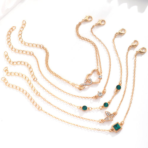 Gold Crystal Bracelet Set - 5 Sparkly Charm Bracelets - UrSuperMart
