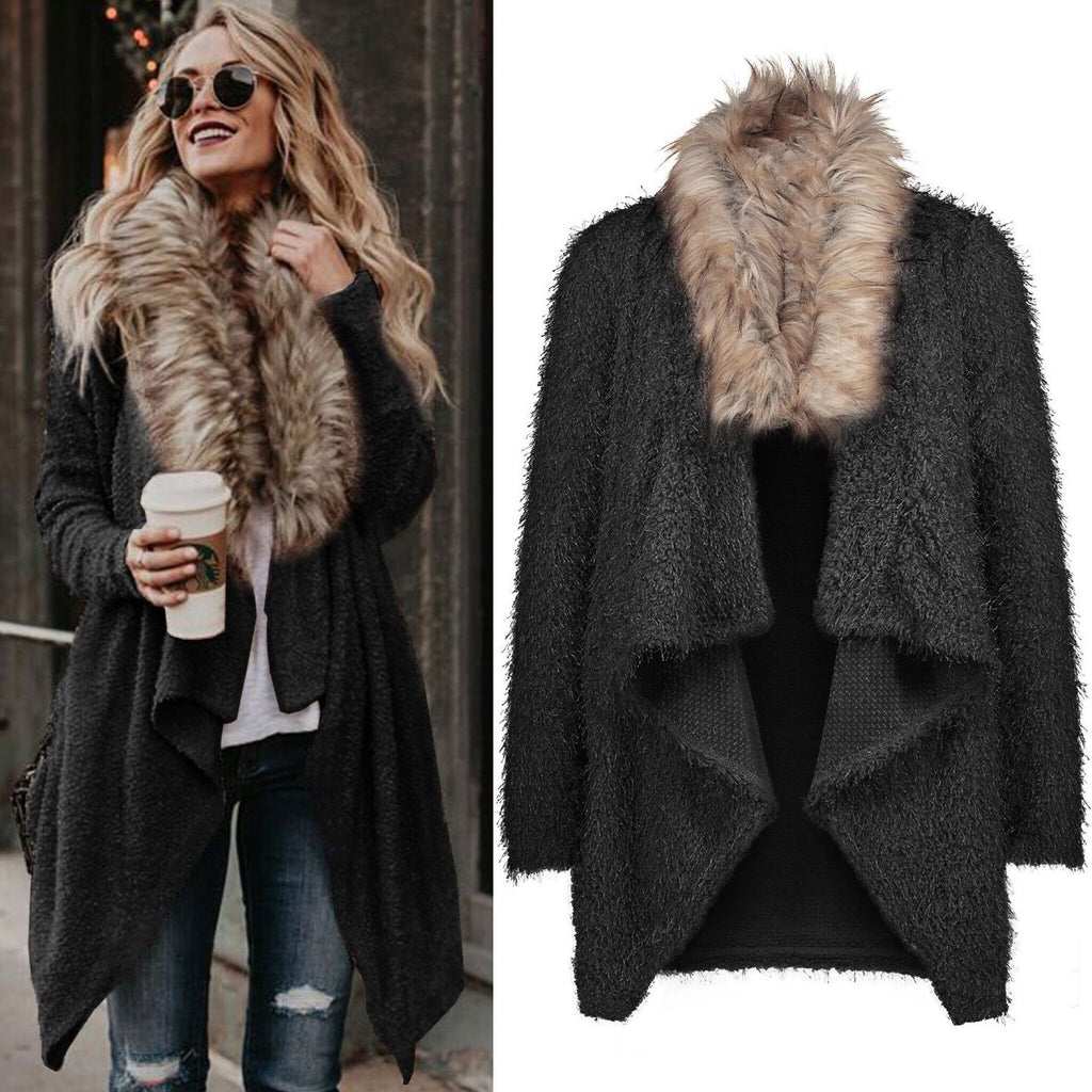 Fuzzy Fur Cardigan: Cozy Faux Fur & Waterfall Hem - UrSuperMart