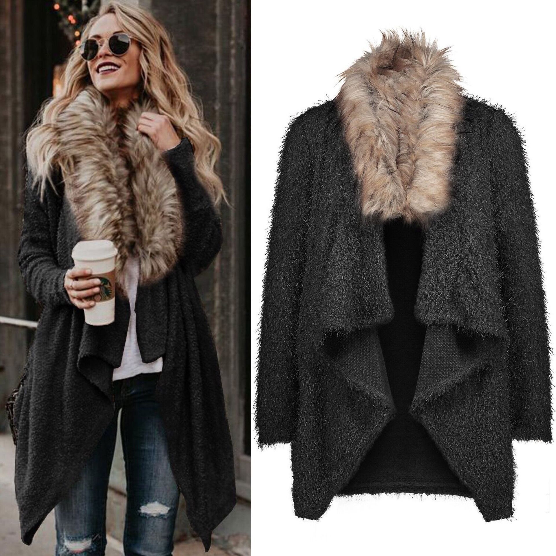Fuzzy Fur Cardigan: Cozy Faux Fur & Waterfall Hem