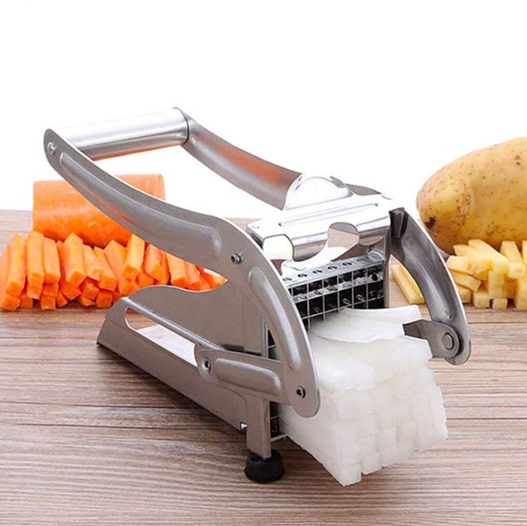 Stainless steel french fry cutter for quick homemade fries.