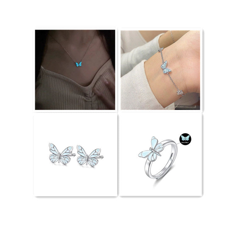 Glow in Dark Jewelry Butterfly Necklace and Bracelet Set