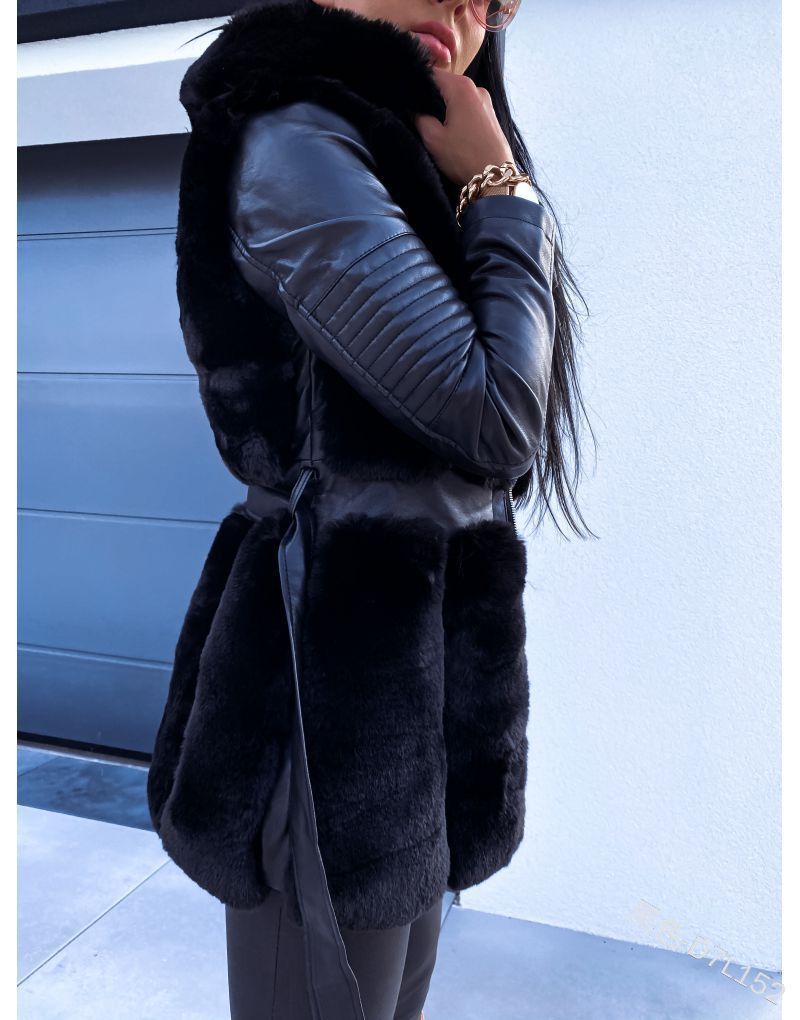 New Style Fur Belt Belt Hooded Zipper Jacket Women's Clothing - UrSuperMart