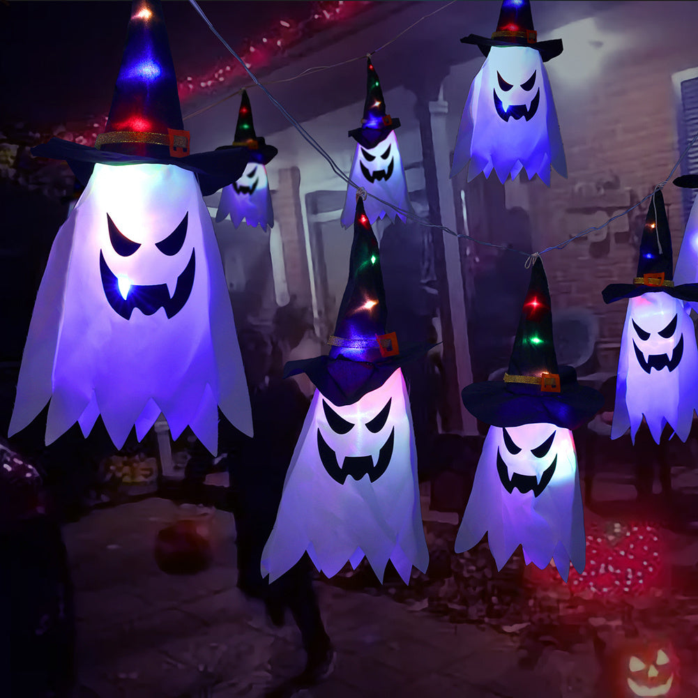 Outdoor ghost Halloween string lights easily decorate any space.