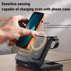 5-in-1 Wireless Charging Station supporting phone case charging with watch holder and dock