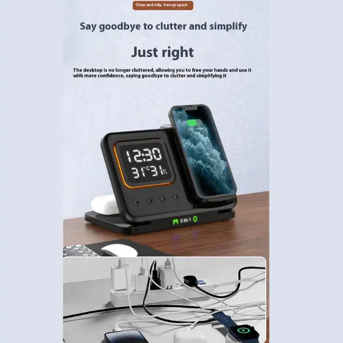 5-in-1 Wireless Charging Station replacing messy cables with an all-in-one charging solution
