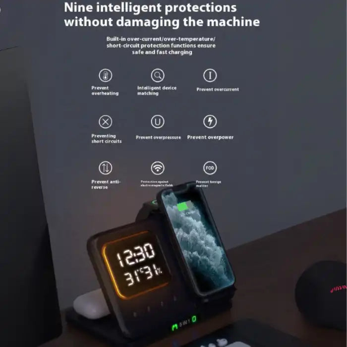  5-in-1 Wireless Charging Station with 9 intelligent protections for safe multi-device charging