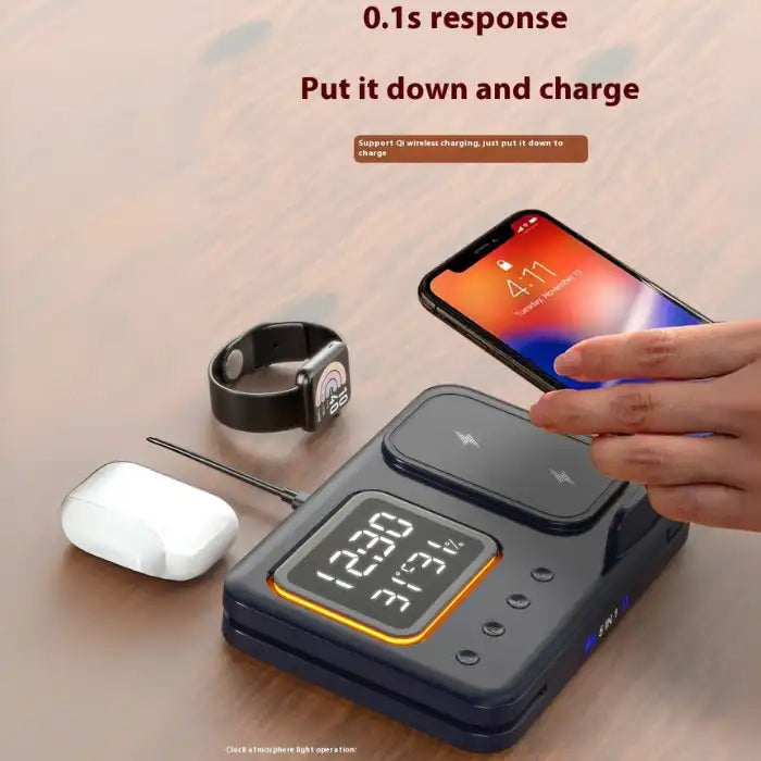 5-in-1 Wireless Charging Station with 0.1s response time for drop-and-charge convenience