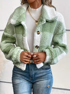 Plaid Cropped Jacket: Warm Sherpa & Trendy Style for Women