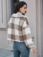 Plaid Cropped Jacket: Warm Sherpa & Trendy Style for Women