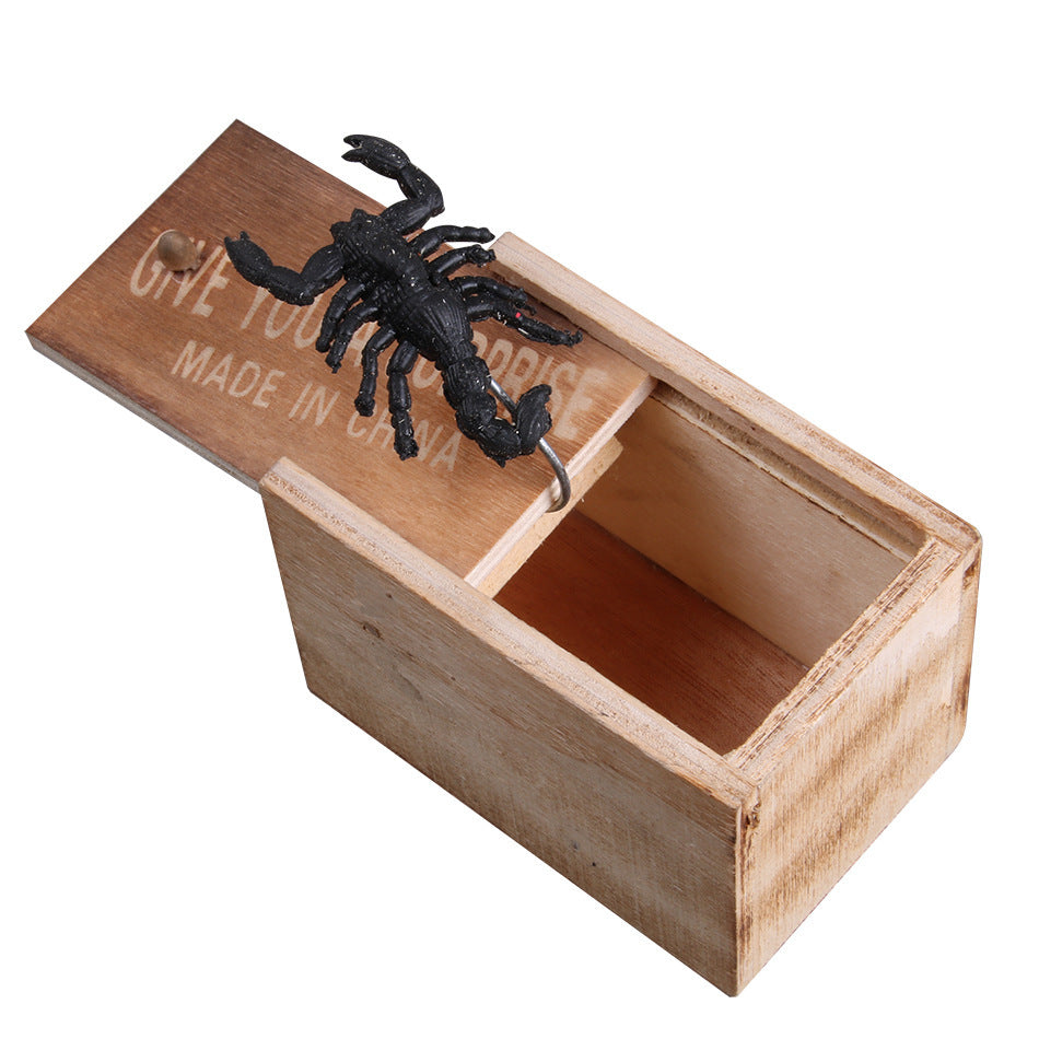 Wooden Prank Box with Realistic Spider for Big Laughs