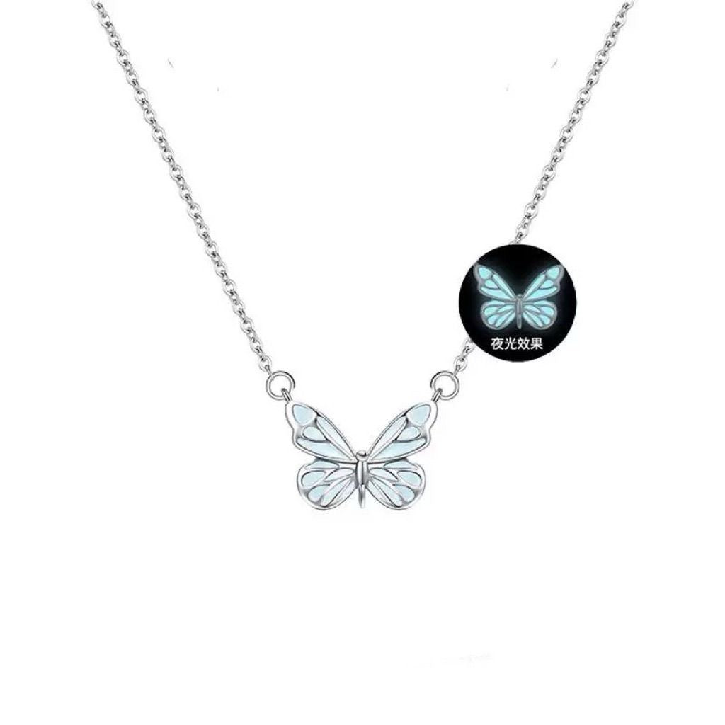 Glow in Dark Jewelry Butterfly Necklace and Bracelet Set