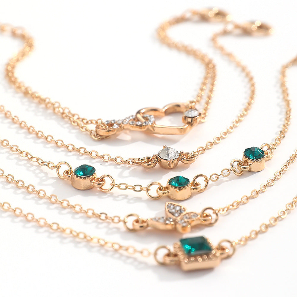 Gold Crystal Bracelet Set - 5 Sparkly Charm Bracelets