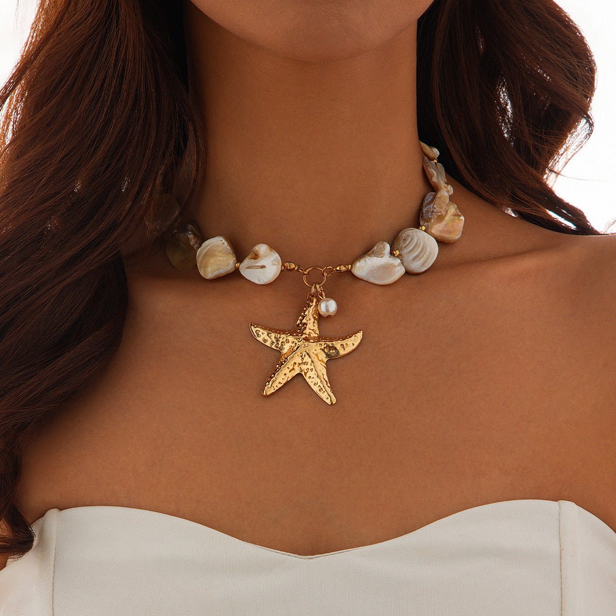 Beach Jewelry Set: Seashell & Starfish Gold Set
