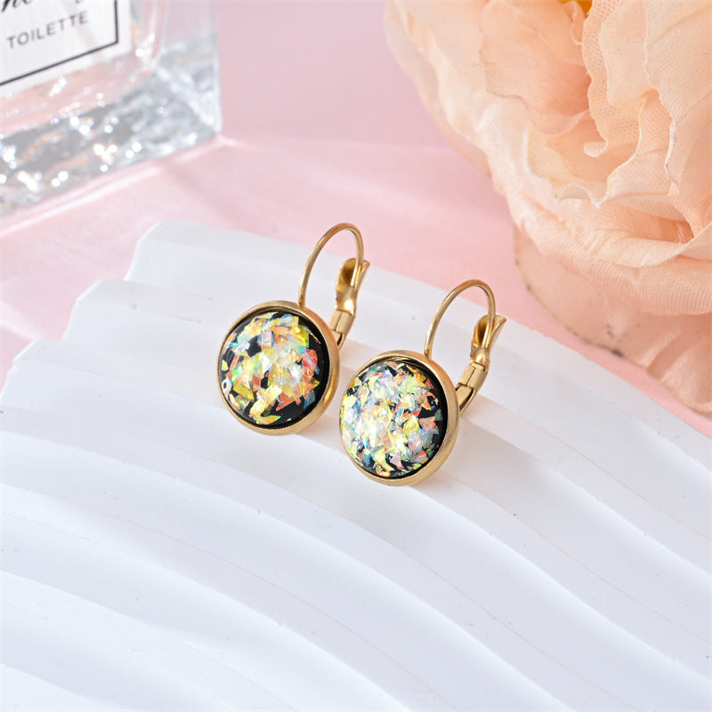 Gold Leverback Earrings - Sparkly Opal Dangle Style