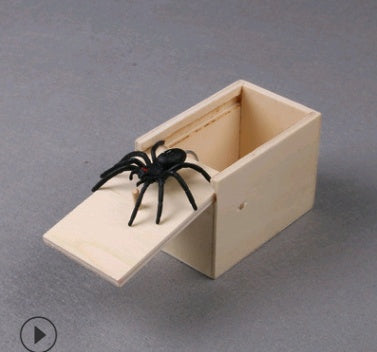 Wooden Prank Box with Realistic Spider for Big Laughs
